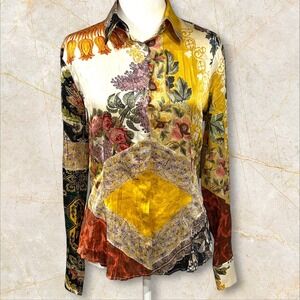 Roberto‎ Cavalli Silk Y2K Patchwork Print Shirt Gold Buttons Cufflinks IT42